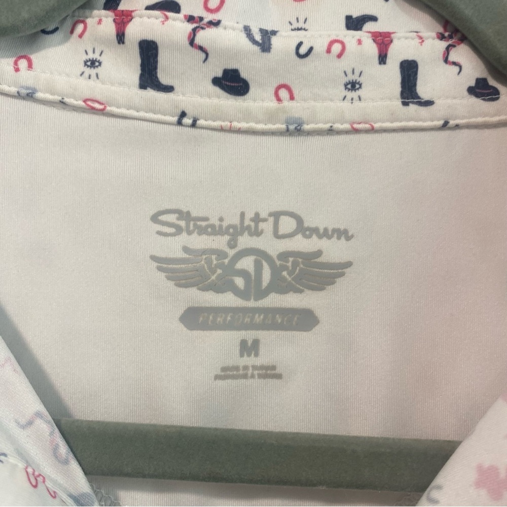 Straight Down Cowboy Men's White Patterned Shirt, Short Sleeve Shirt,Size Medium - Picture 3 of 9